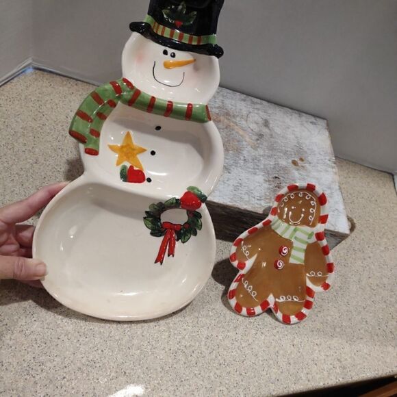 👍 Snowman and Gingerbread Man  Plates C5 - Picture 1 of 10